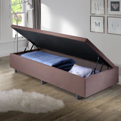 Base Box Solteiro com Baú 88x188x42cm Suede Marrom