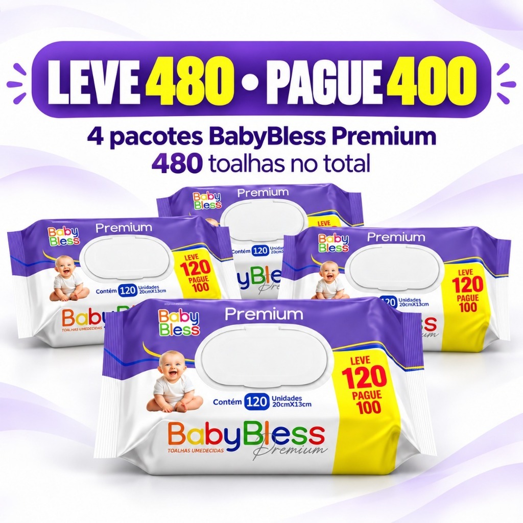 Kit 4 Pacotes Toalhas Umedecidas BabyBless Premium com 120 Unidades Cada