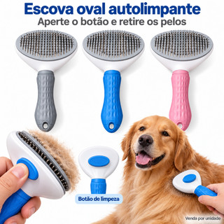 Rasqueadeira Autolimpante para Cães e Gatos Escova Removedora de Pelos