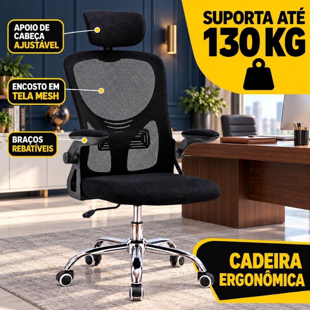 Cadeira executiva ergonômica Eagle Force  para reuniões com base giratória e conforto premium