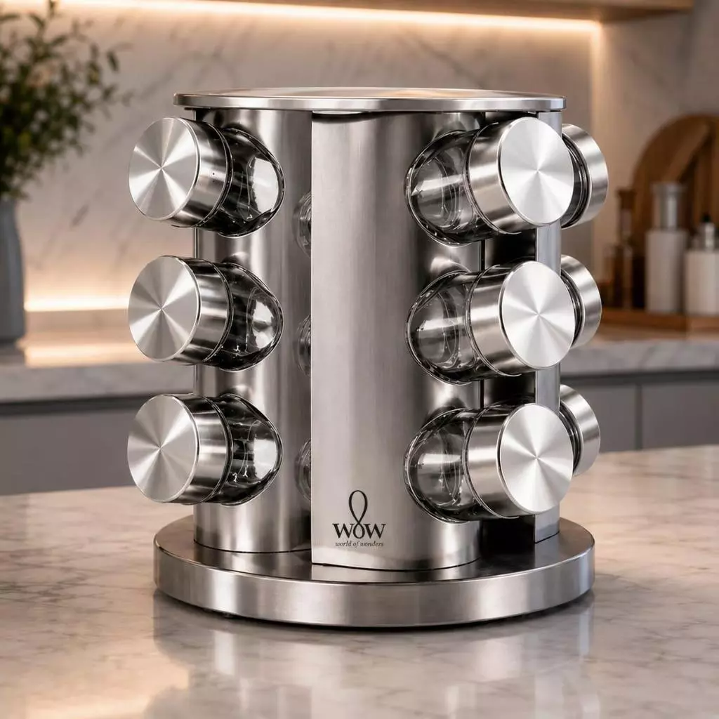 Porta Tempero Inox Giratório Vidro 12 Potes 360