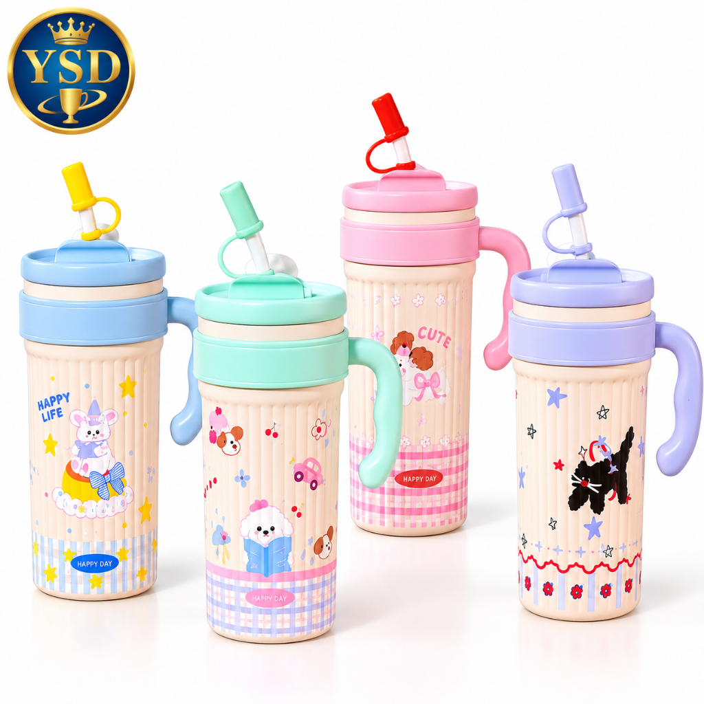 Garrafa Infantil 750ml com Canudo e Alça Copo para Crianças com Tampa Antipoeira