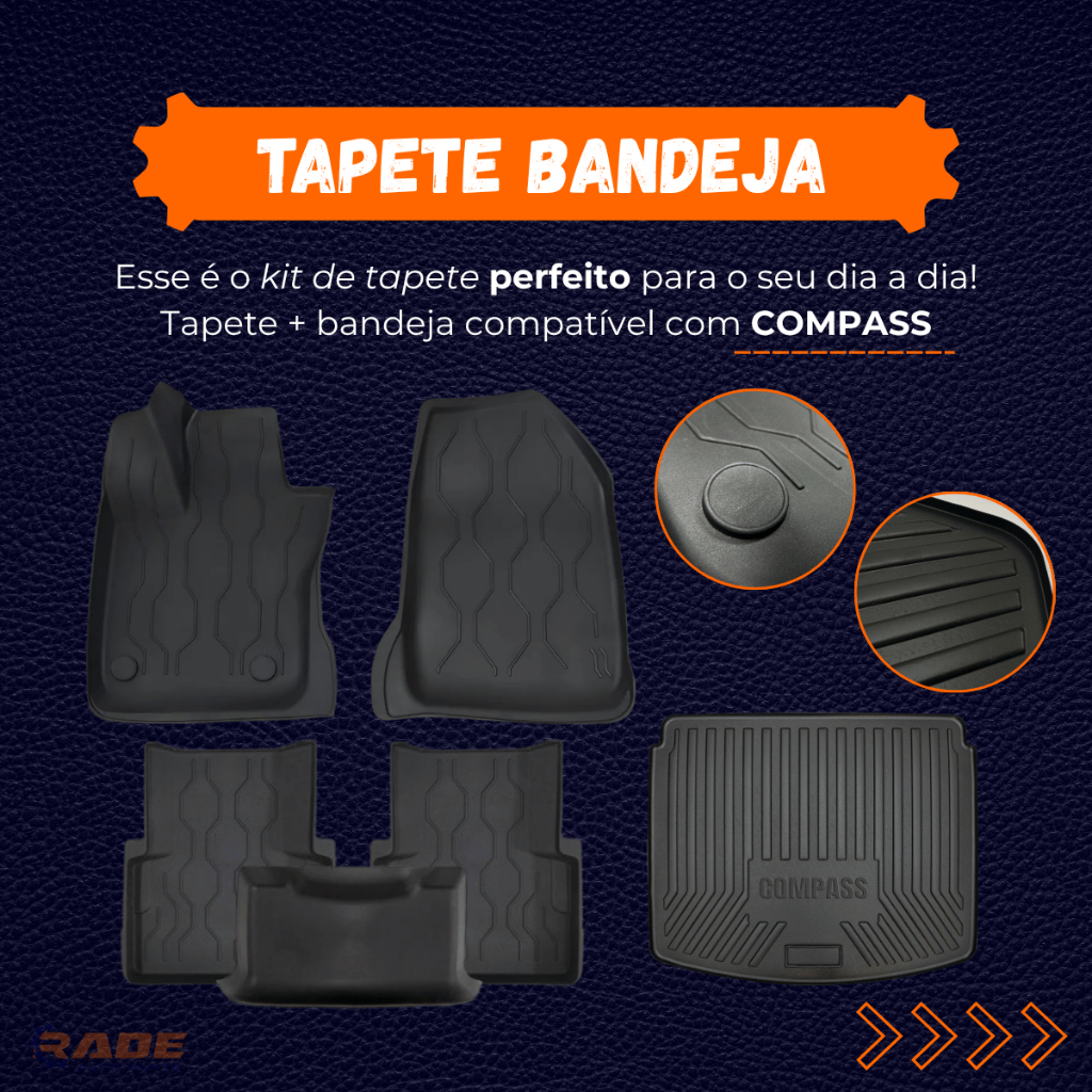 Kit Tapete Bandeja 3D com Bordas Elevadas + Protetor de Porta Malas para Compass 2018 a 2026 — imagem 2 de 2