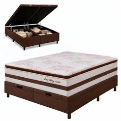 Cama Box Baú Casal King Colchão Molas Ensacadas Pillow Top Love Story 193x203x71cm Branco / Marrom