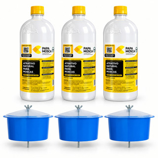 Kit 3 Armadilhas Biológicas Papa Mosca + 3 Atrativos Naturais 2L (Total 6L) Controle Biológico Orgânico