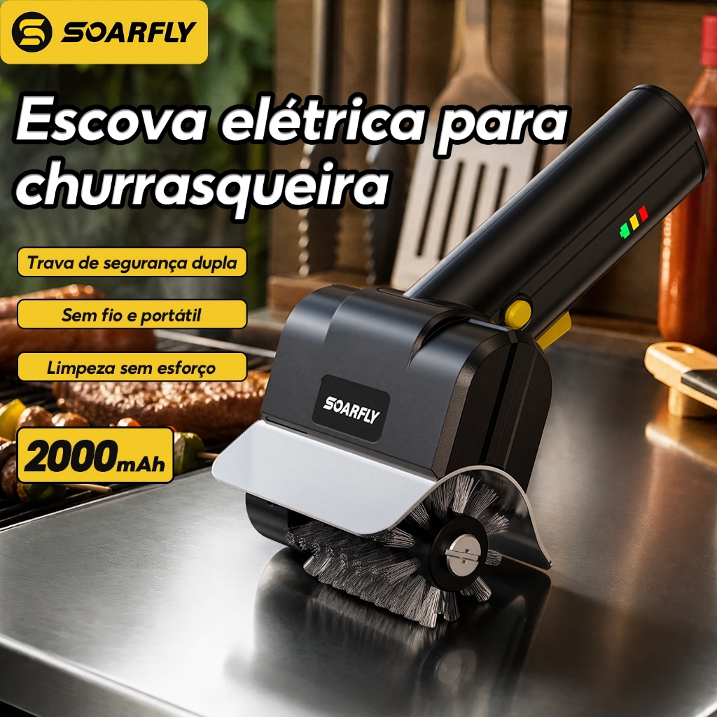 Escova Elétrica SOARFLY para Grelha, com 2 Escovas de Limpeza Rotativas de Alta Velocidade em Aço Inoxidável