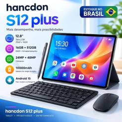Tablet Hancdon S12 Plus 12.8" 2.5K Android 15 16GB+512GB 10000mAh 24+48MP Estoque Brasil Kit Teclado Mouse Caneta