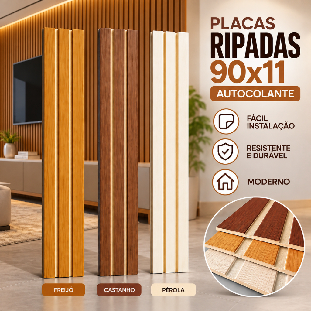 Kit 50 Placas Grandes 90x11 Painel Ripado Revestimento Placas Decorativas para de Parede