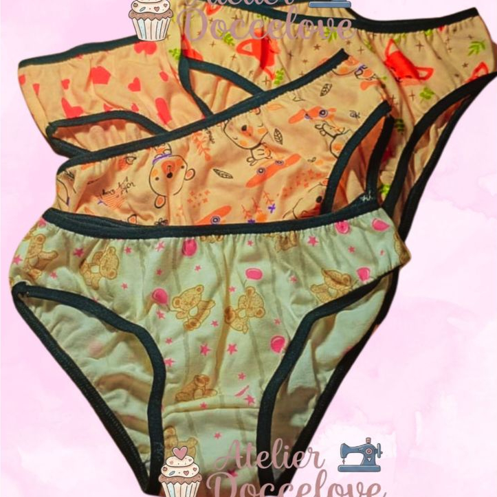 Kit 10 Calcinhas Tanga Infantil Estampadas Com Viés Colorido Delicada Confortável