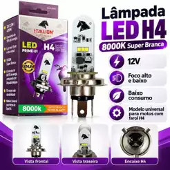 Lâmpada Farol LED Moto H4 Cavalinho 8000K Efeito Xenon