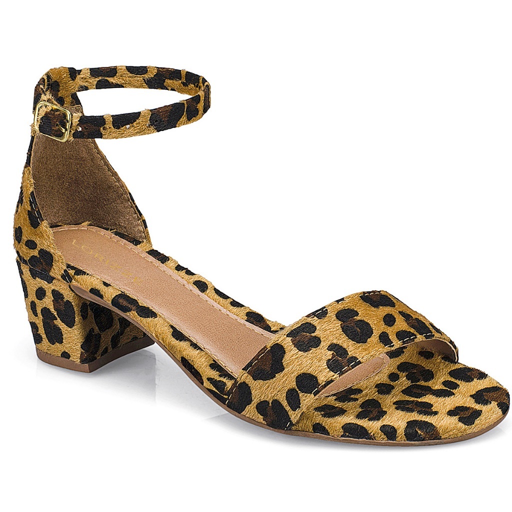 Sandália Saltinho Feminina Onça Saltinho Baixo Quadrado Lóris Shoes Confortavel 203-500