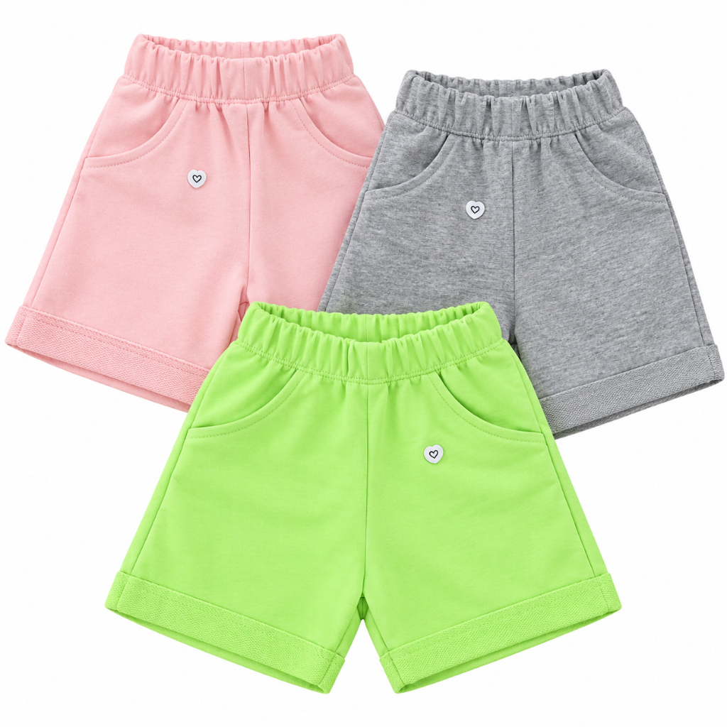 Kit 3 Shorts Infantil Menina Moletinho com BOLSO FALSO Confortável Moda Infantil Feminina Verão