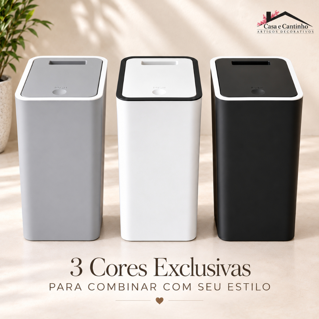 Lixeira de Compacta 15L com Tampa Click Premium Para Escritório Cozinha Multiuso