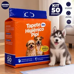 Kit 50 Tapetes Higiênico Pet Fralda Descartável Absorvente para Cachorro Adulto e Filhote - 50x60 cm