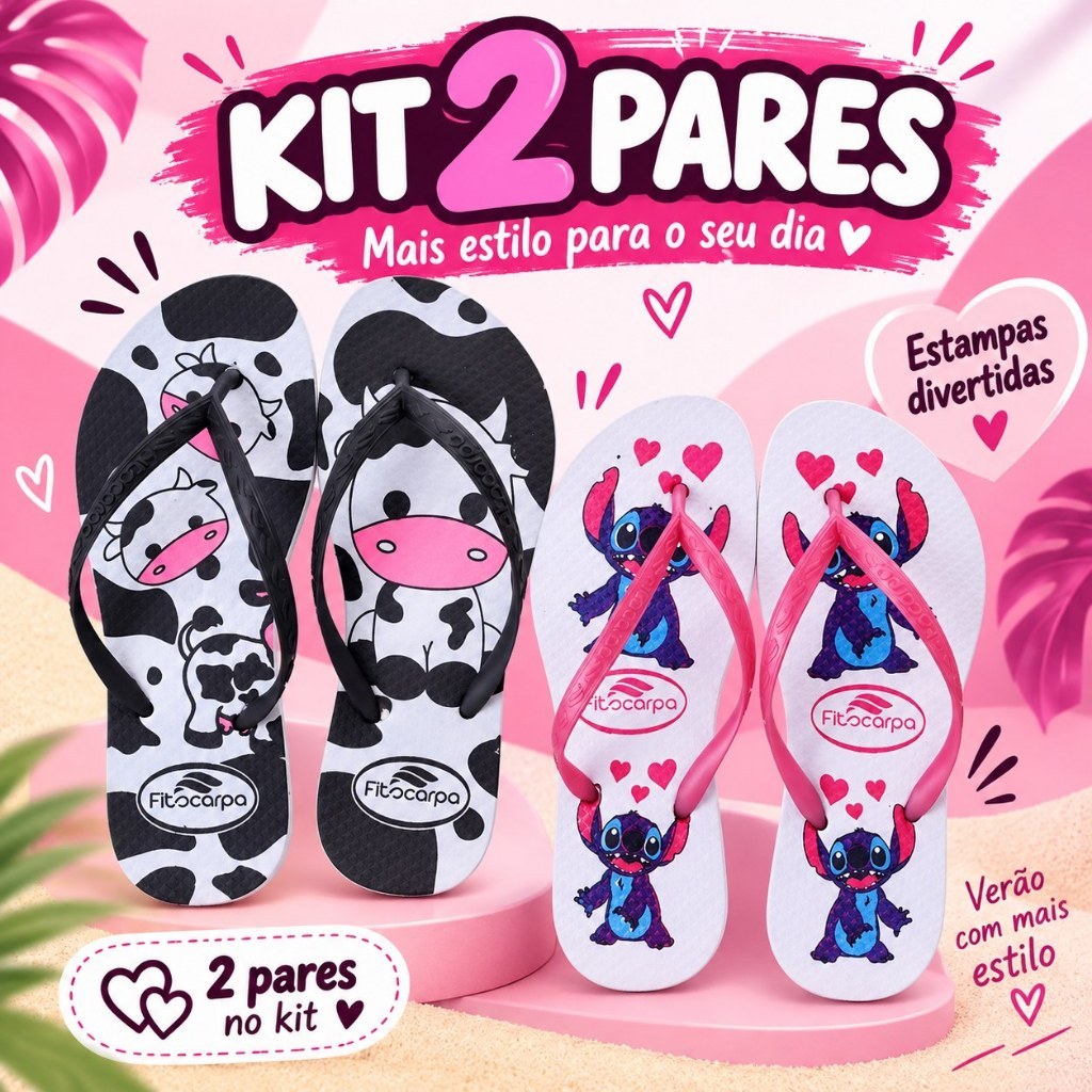 Kit 2 Pares Chinelo Sandalia Feminino Estampado Leve Macio Confortável Mega Promoção