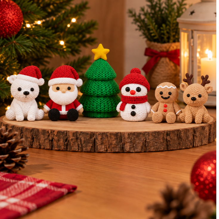 Kit 6 Bonecos Enfeites de Natal 3D - Personagens Natalino Decoração de Natal