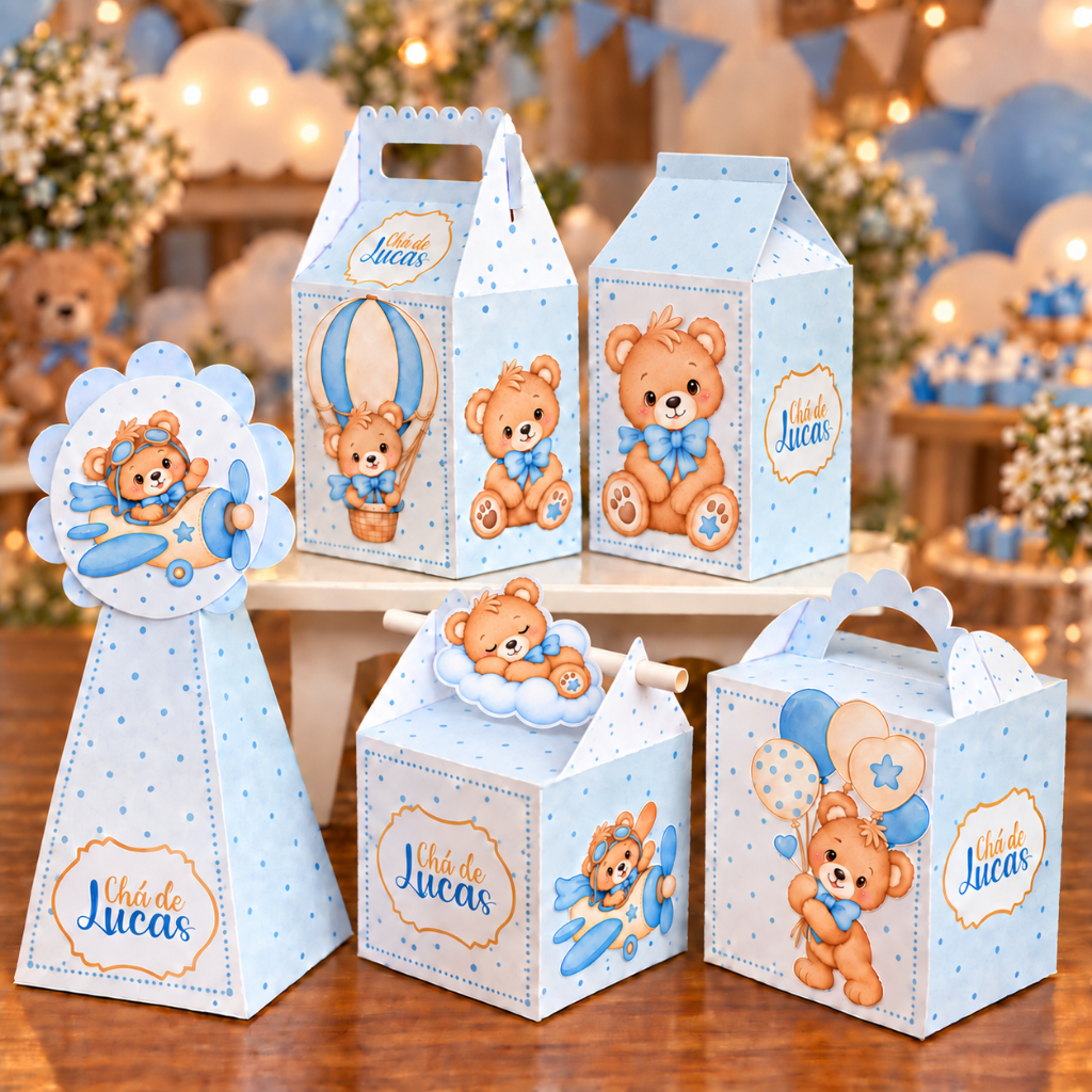 Kit Caixinhas Chá de Bebê Azul Lembrancinhas Mesversário