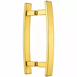 Puxador Duplo Porta Pivotante Madeira/Vidro de Inox Dourado Brilhante Curvo Italy 40 cm