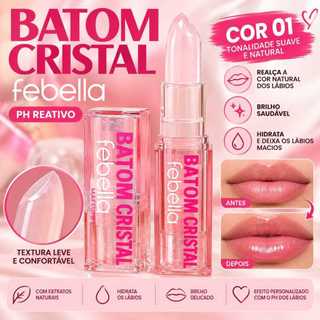 Batom Cristal Febella Cor 01 Brilho Labial Transparente Efeito Natural pH Reativo Baton Magico