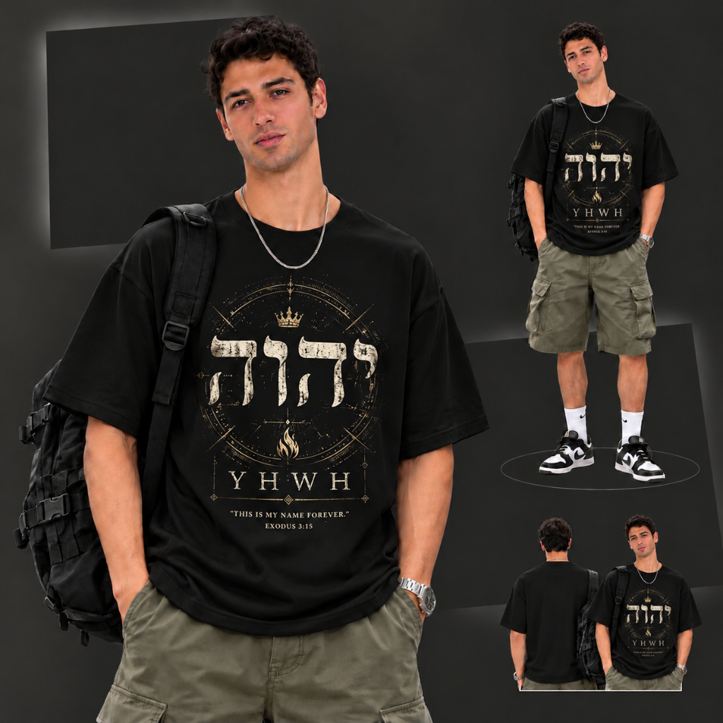 Camiseta Masculina Manga Curta Estampada YHWH Confortável Estilosa Premium Moderna para Uso Casual Moda Tendência no