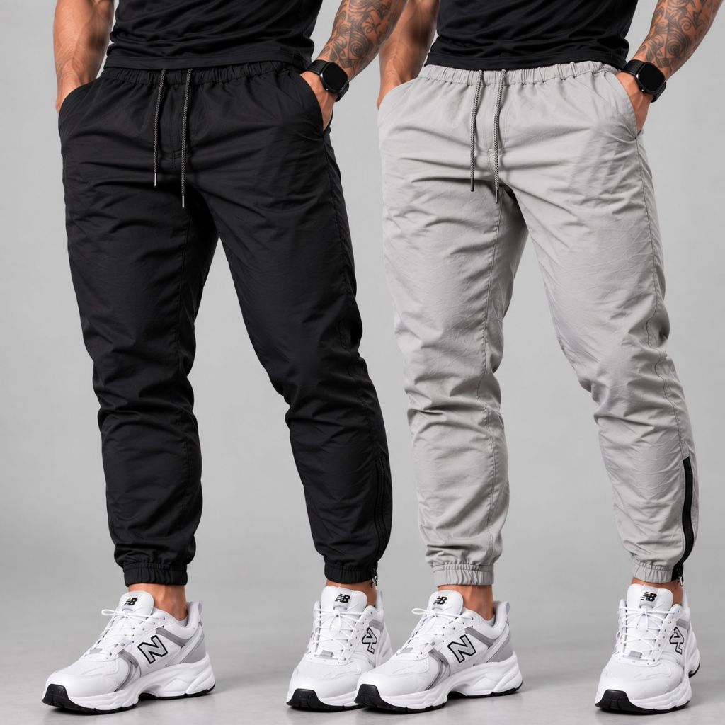 Kit 2 Calças Jogger Masculina Tactel Dry Fit com Elastano Academia Treino Corrida e Trabalho Zíper na Barra P ao GG
