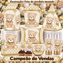 Kit Festa 180/90 Itens Personalizados Lembrancinhas Chá Revelação Urso Marrom