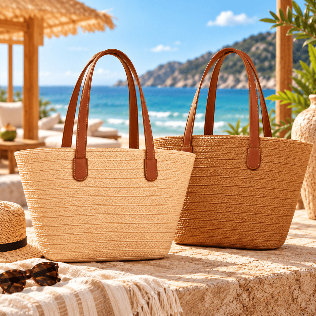 Bolsa Palha Praia Feminina Grande Verão Piscina Sacola Luxo Ziper Reforçada Tecido Ombro Bolsa De Praia Piscina Verão