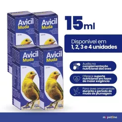 Avicil Muda 15 Ml Suplemento Vitamínico Liquidos Para Aves Passaros Ornamentais 1, 2, 3 Ou 4 Unidades
