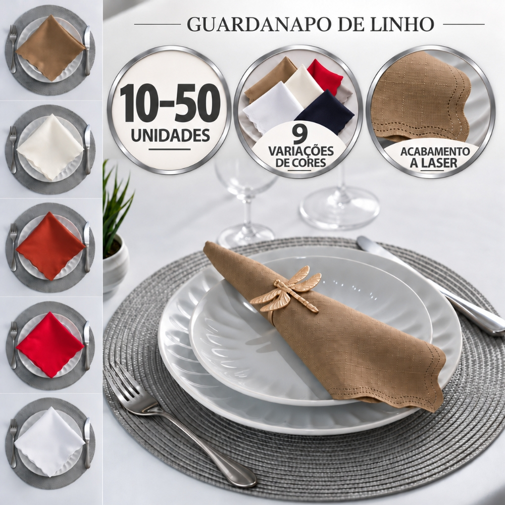 Guardanapo de Linho Tecido Kit ACABAMENTO A LASER Cores Variadas 40 x 40 CM Mesa Posta