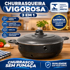 Churrasqueira de Fogão Alumínio com Grelha, Forma Pizza e Bolo Craqueada ou Polida