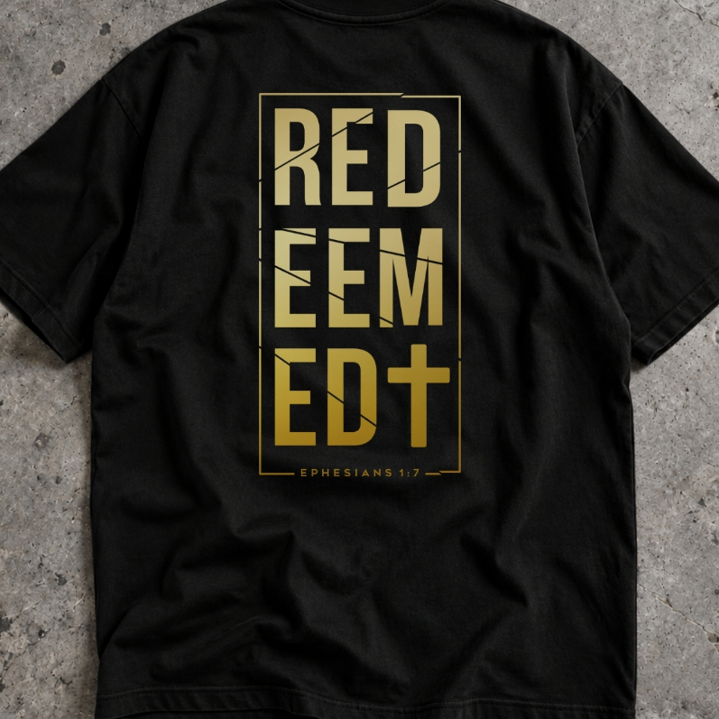 Camisa Masculina Oversized Streetwear Redimido Estampa Dourada nas Costas Algodão Camiseta Gospel Religiosa