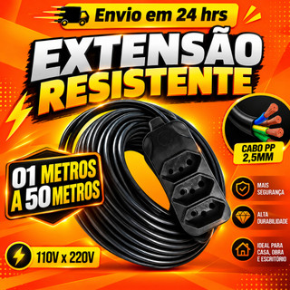 Extensão Elétrica Cabo PP  3 Tomadas 110V 220V de 1 a 50 Metros