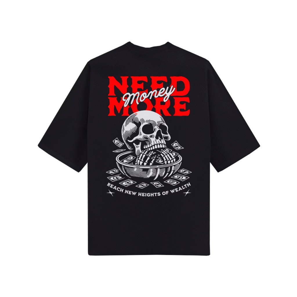 Camiseta Oversized Unissex Estampa Caveira Need More Money Estilo Urbano Streetwear Caimento Largo Algodão Confortável