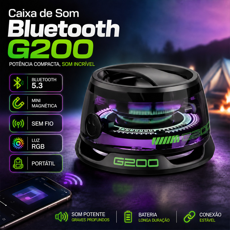 Caixa de Som Bluetooth Magnética Sem Fio G200, Mini Caixa de Som Portátil Multifuncional para Celular