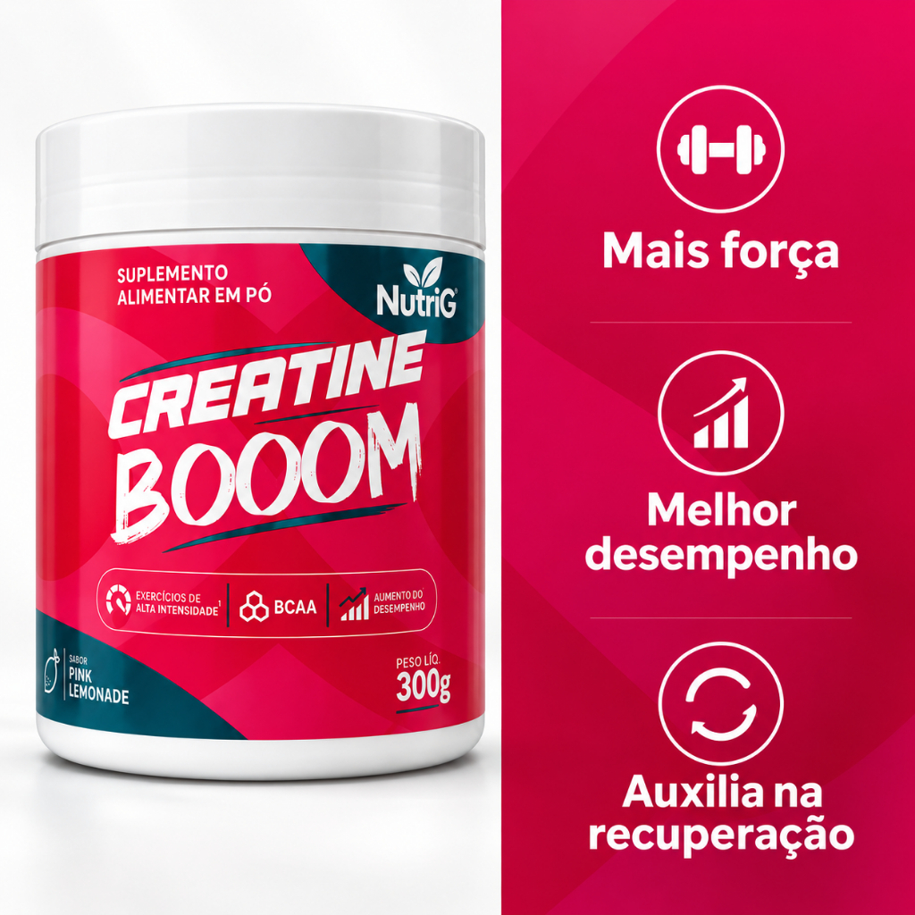 Kit 2 unidades Creatina Big Monohidratada Boom -3 Em 1 C/colágeno E Bcaa Sabor Pink Lemonade 300g — imagem 2 de 2