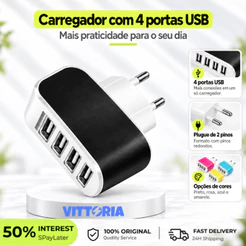 Carregador Fonte 3 USB Turbo Rapido Carregar Com Led Tomada 3.1a Colorido H'maston CB03
