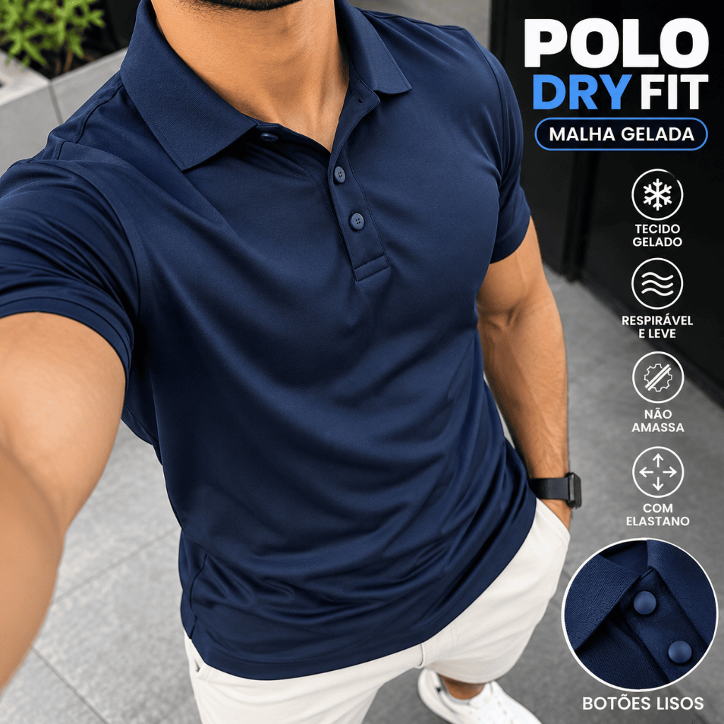 Camisa Polo Malha Gelada Masculina Manga Curta Casual Elegante Conforto