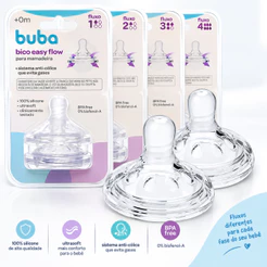 Kit 2 Bicos Buba Easy Flow para Mamadeira – Fluxo 1, 2, 3 ou 4 com Anticólica,BPA Free e ultrasoft
