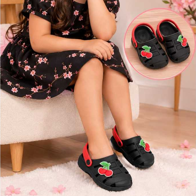 Sandália Infantil Menina Cereja Delicada Confortável Casual Anatômica Escola Passeio Antiderrapante