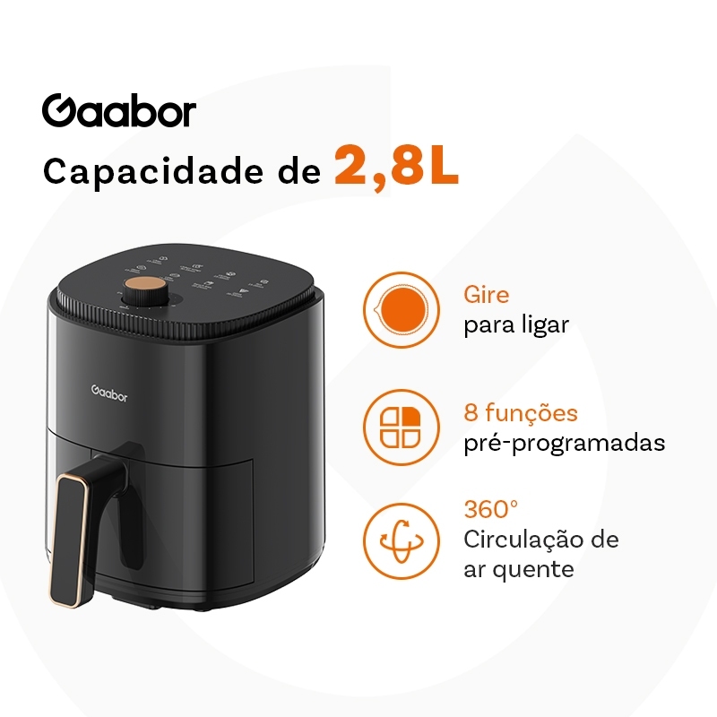 Gaabor 127V Air Fryer 2,8L 360° Circulação de Ar Cozimento Uniforme Timer Antiaderente AF-35M02A
