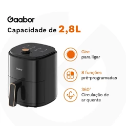 Gaabor 127V Air Fryer 2,8L 360° Circulação de Ar Cozimento Uniforme Timer Antiaderente AF-35M02A