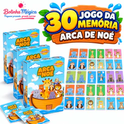 Kit 30 Jogos da Memória Arca de Noé Cartas Ilustrada Didática Brinquedo Dia das Criança Lembrancinha