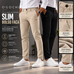 Calça Masculina Sarja Slim Ogochi Elastano Calça Masculina Casual ,Social Conforto Premium elegante