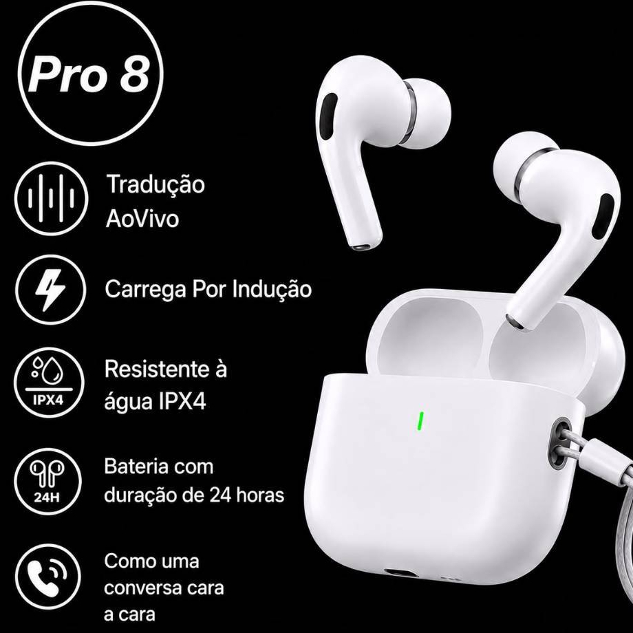Fone de Ouvido Sem Fio Aurpods PRO 3 Com Cancelamento De Ruído Tradutor AoVivo Bluetooth Pop-Up para iOS e Android