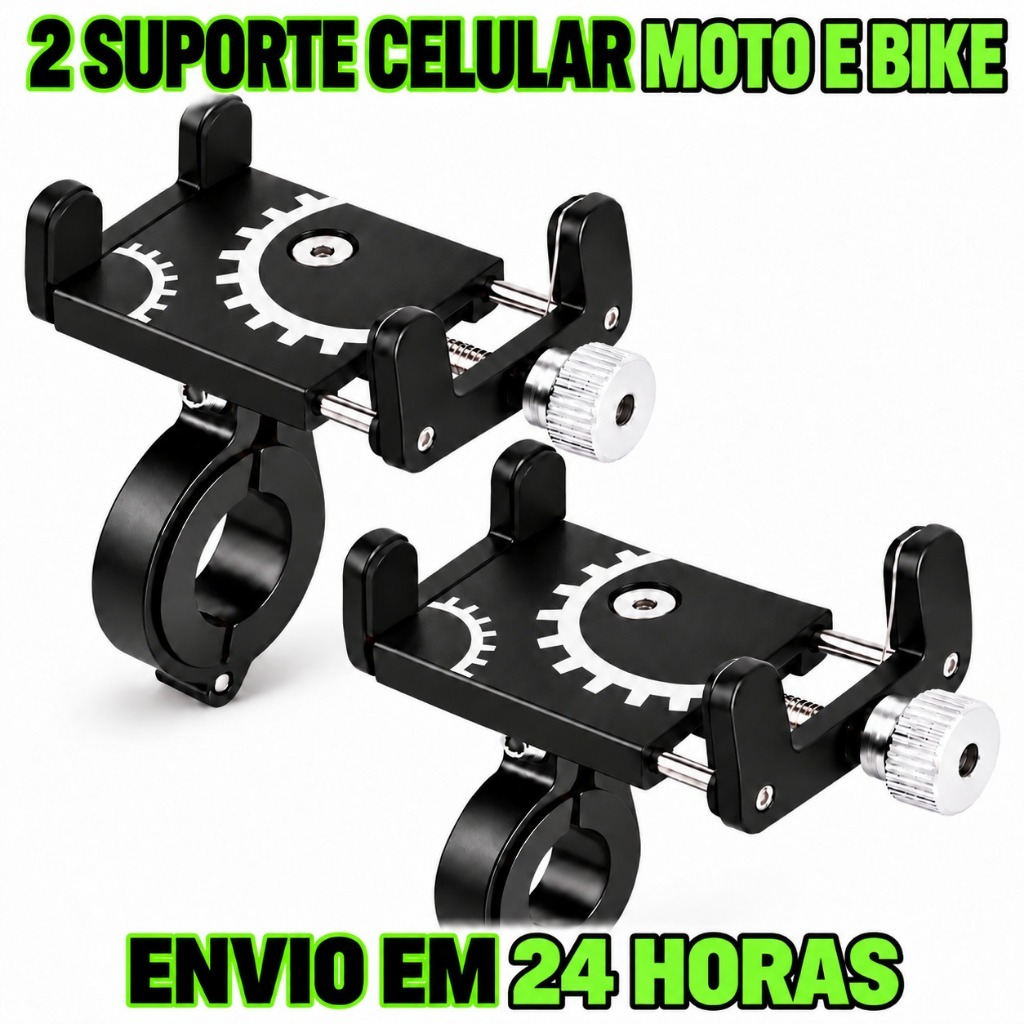 Suporte Celular, Moto, Bike, Bicicleta, GPS, Alumínio, Resistente, Ajustável, Guidão, Universal e Antivibração.