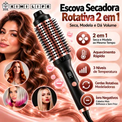Escova Secadora 110V/220V 2 em 1 Cabelo Liso Brilhante Volume Profissional