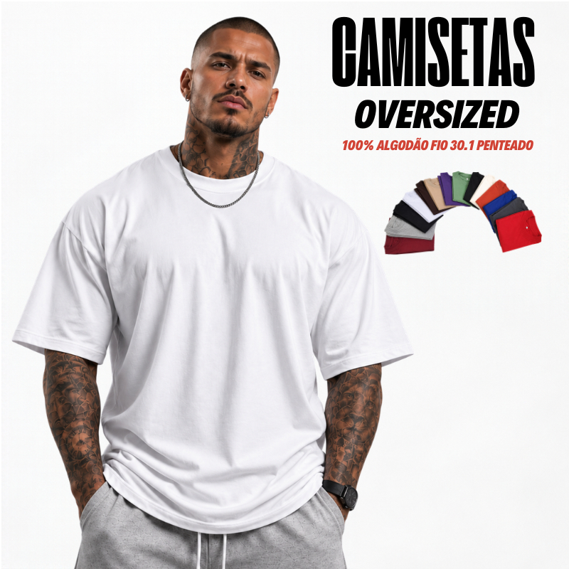 Camiseta Oversized Streetwear Masculina 100% Algodão Padrão Americano P ao G3