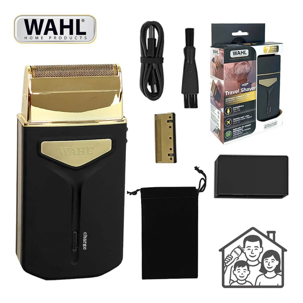 Barbeador Elétrico Wahl Travel Shaver Portátil Sem Fio Recarregável USB Profissional Acabamento Barba Curta e Rosto