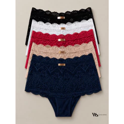 Kit 5 Calcinha Modeladora Femininas Pós Parto Algodão Cintura Alta com Renda