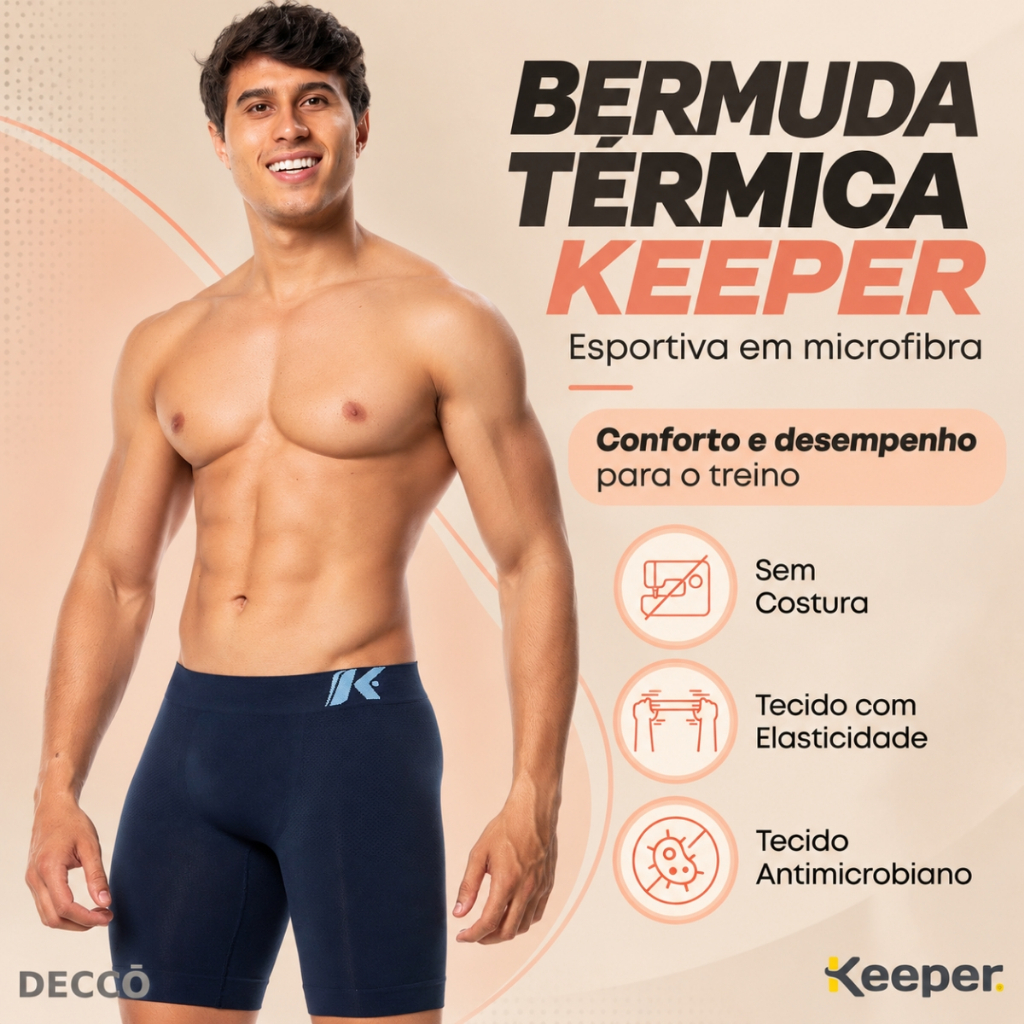 Bermuda Térmica Keeper Anti Assaduras Resistente sem Costura Masculina Sport Alta Performance Lisa